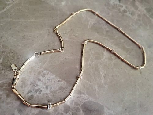 14kt yellow gold plated Bar-link Crystal-rondelle necklace.