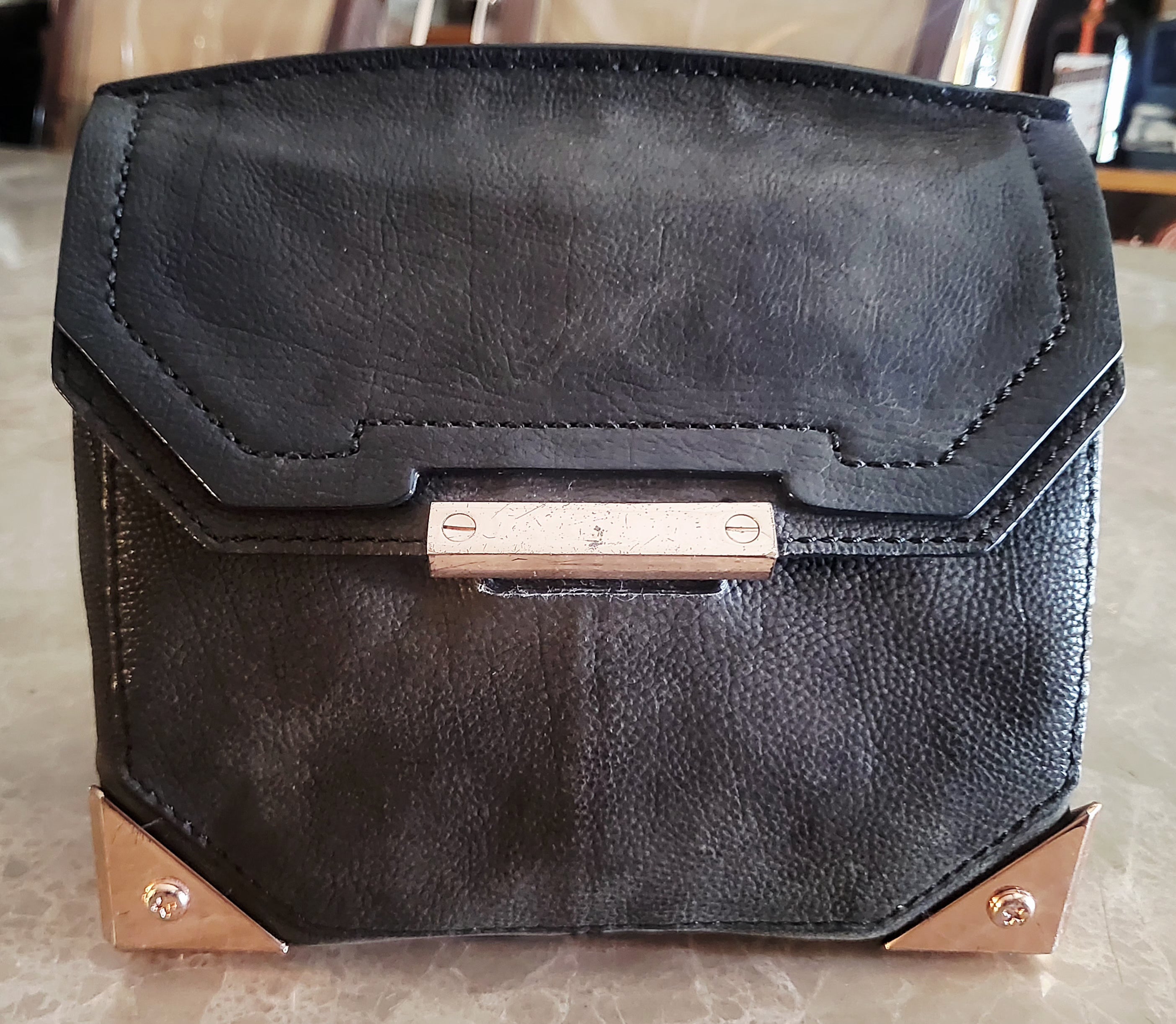 Alexander Wang Prisma Marion Black Leather Crossbody Bag – Rose Gold Hardware.