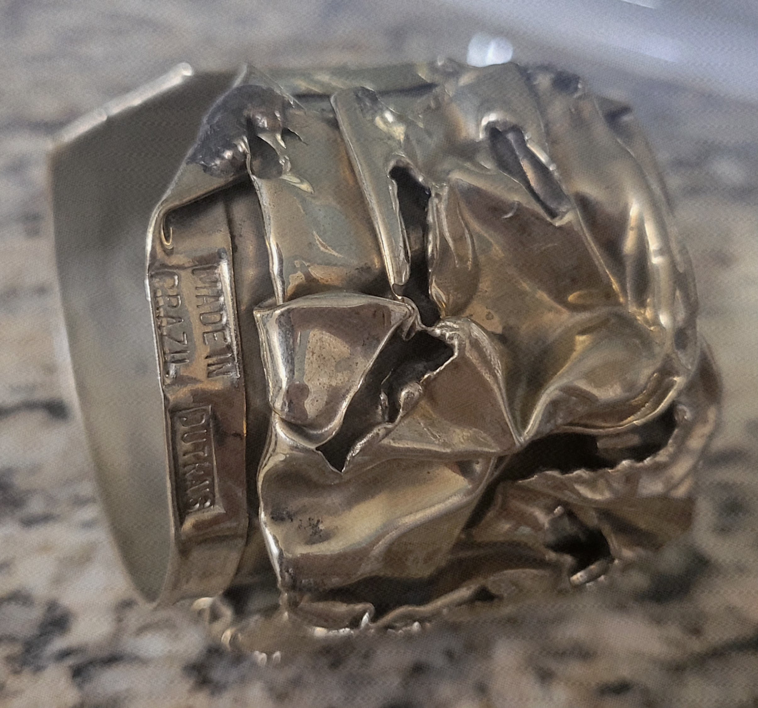 Brutalist Sculptural Silver-Plated Statement Cuff Bracelet – 6.5"