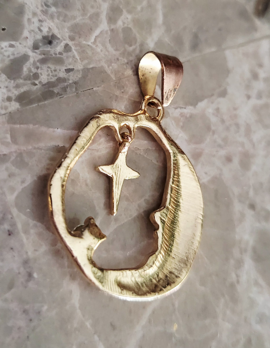 14kt yellow gold plated Moon & Star Pendant.