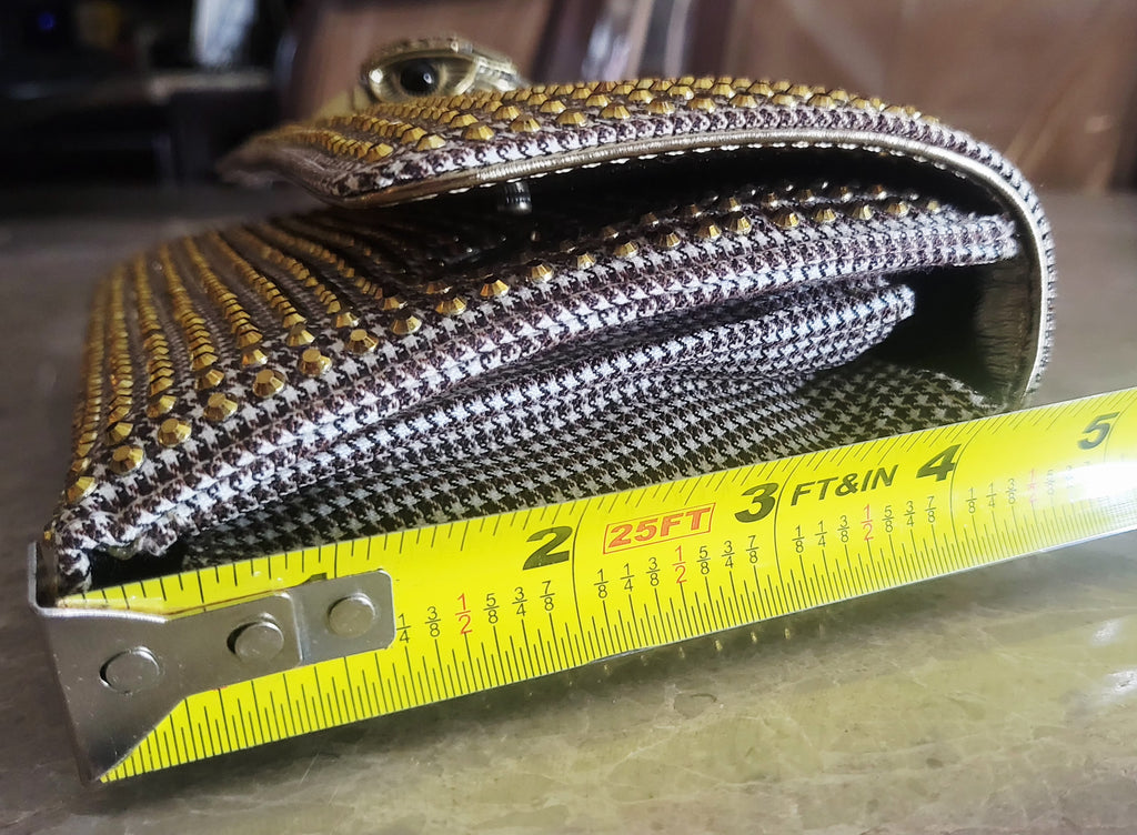 Kurt Geiger London Kensington Gold Studded Houndstooth Eagle Clutch.