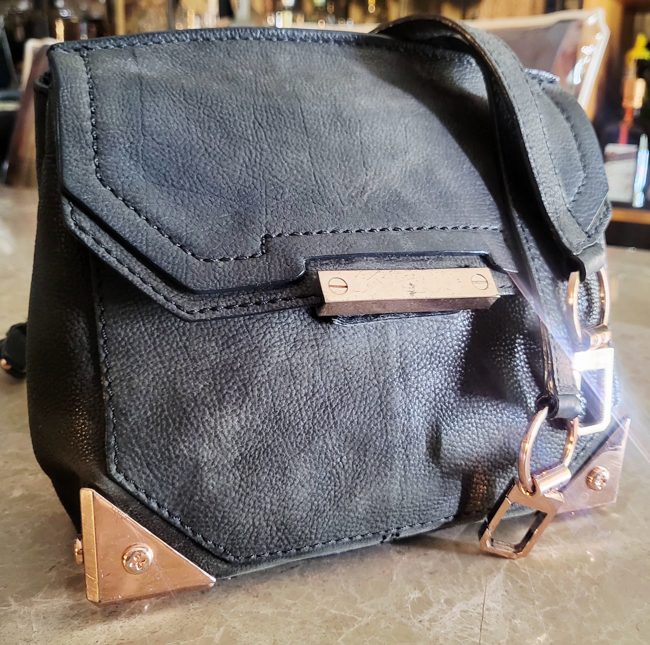 Alexander Wang Prisma Marion Black Leather Crossbody Bag – Rose Gold Hardware.
