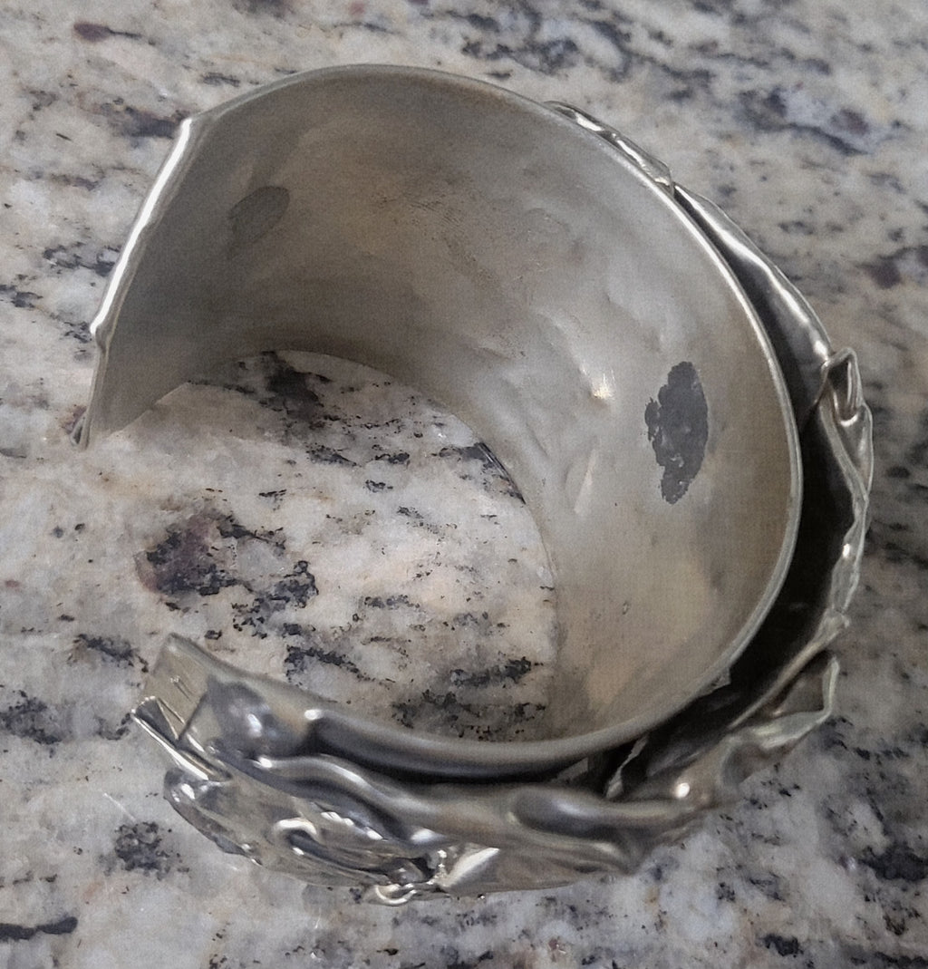 Brutalist Sculptural Silver-Plated Statement Cuff Bracelet – 6.5"