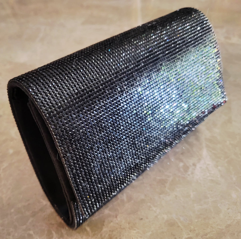 Jessica McClintock Black Sparkle Evening Clutch with Chain Shoulder Strap.