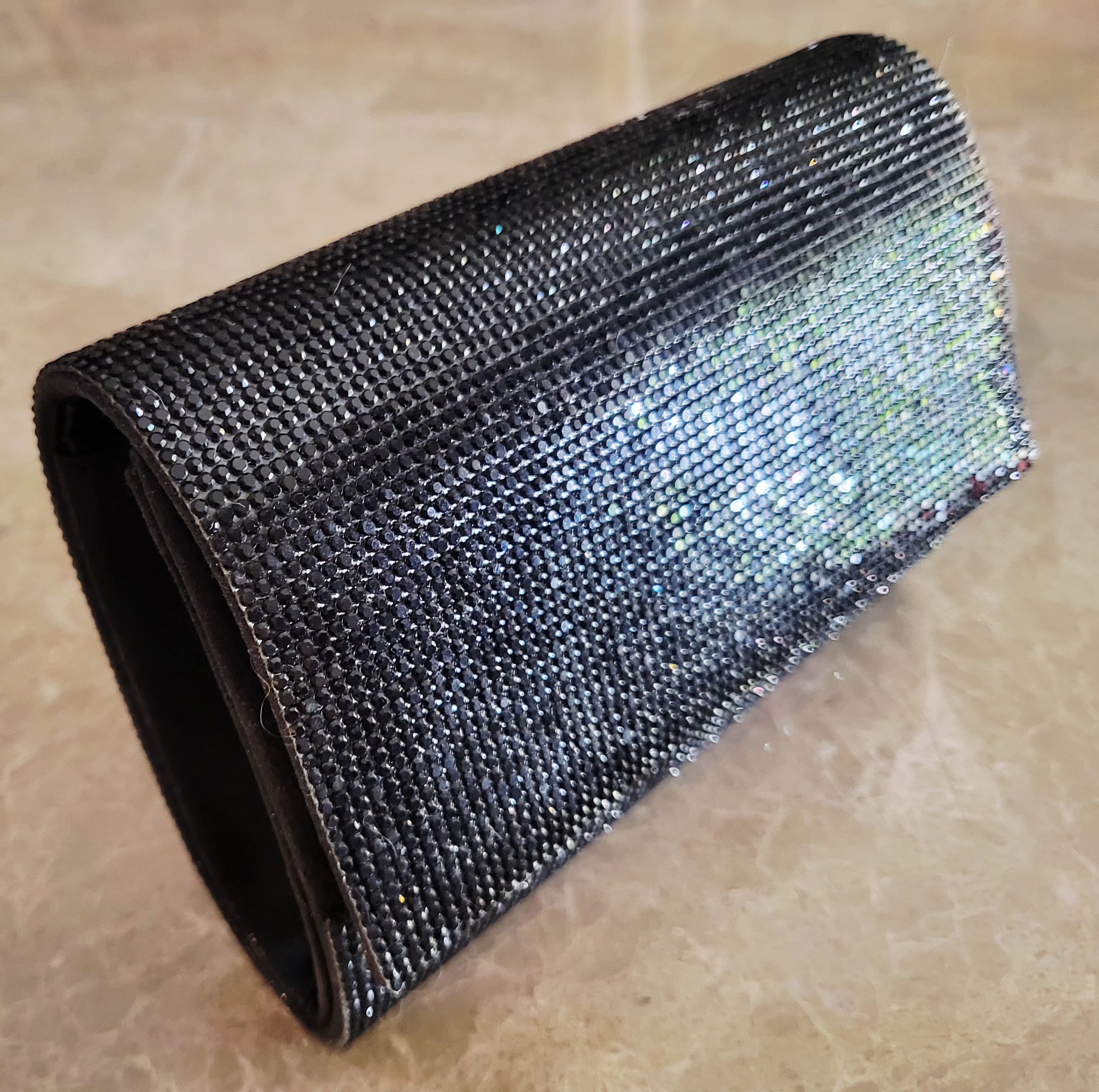 Jessica McClintock Black Sparkle Evening Clutch with Chain Shoulder Strap.