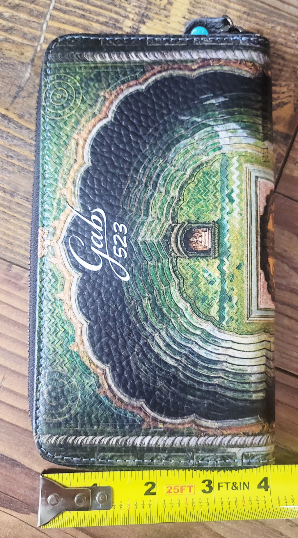 Gabs 523 Made in Italy Green Architectural Print Zip-Around Wallet.