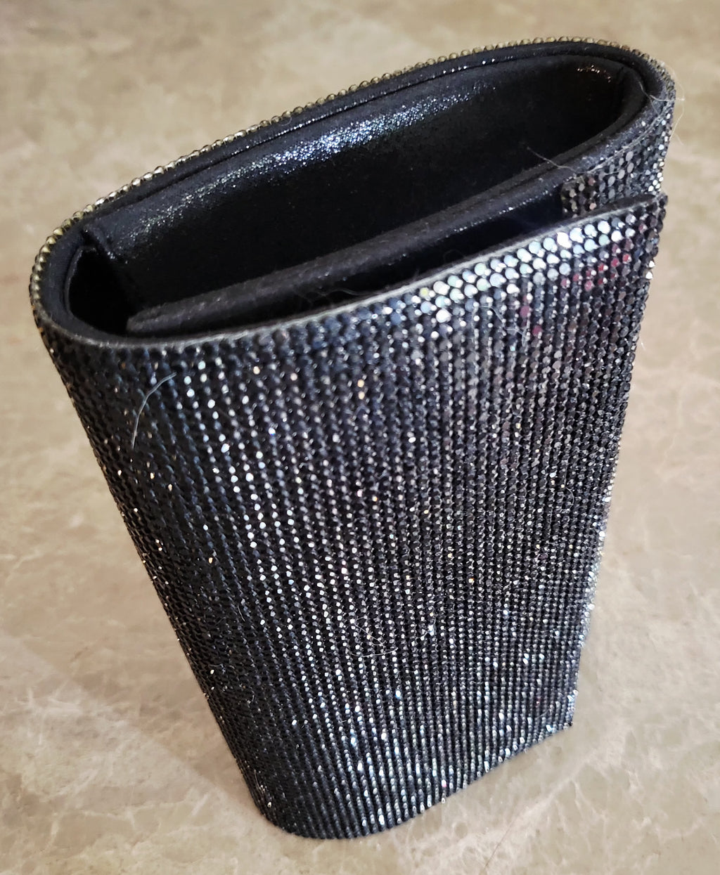 Jessica McClintock Black Sparkle Evening Clutch with Chain Shoulder Strap.