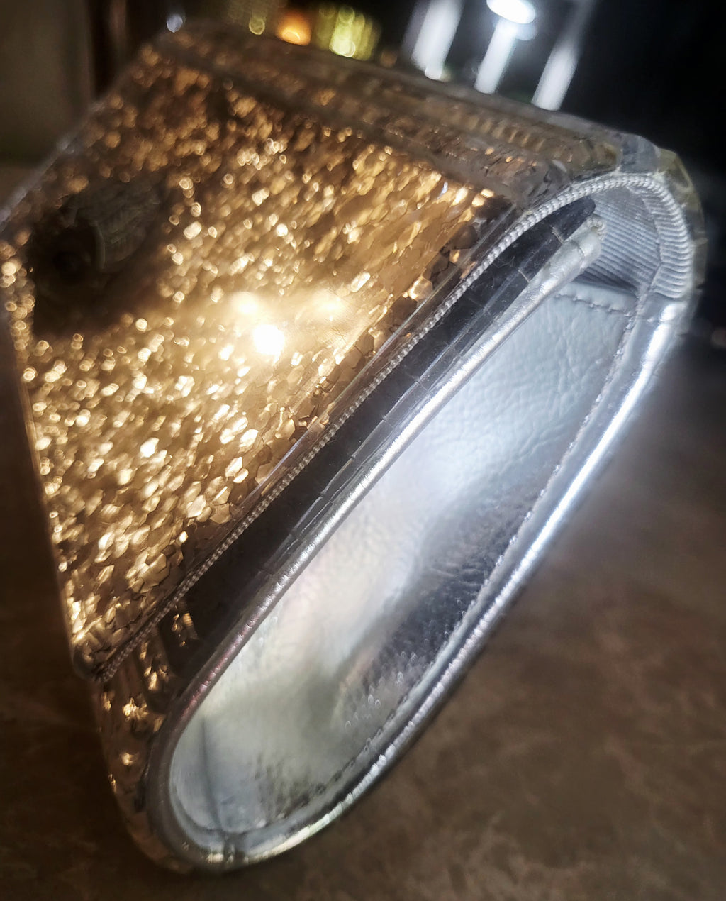 Kurt Geiger London Silver Glitter Acrylic Party Eagle Clutch Evening Bag.