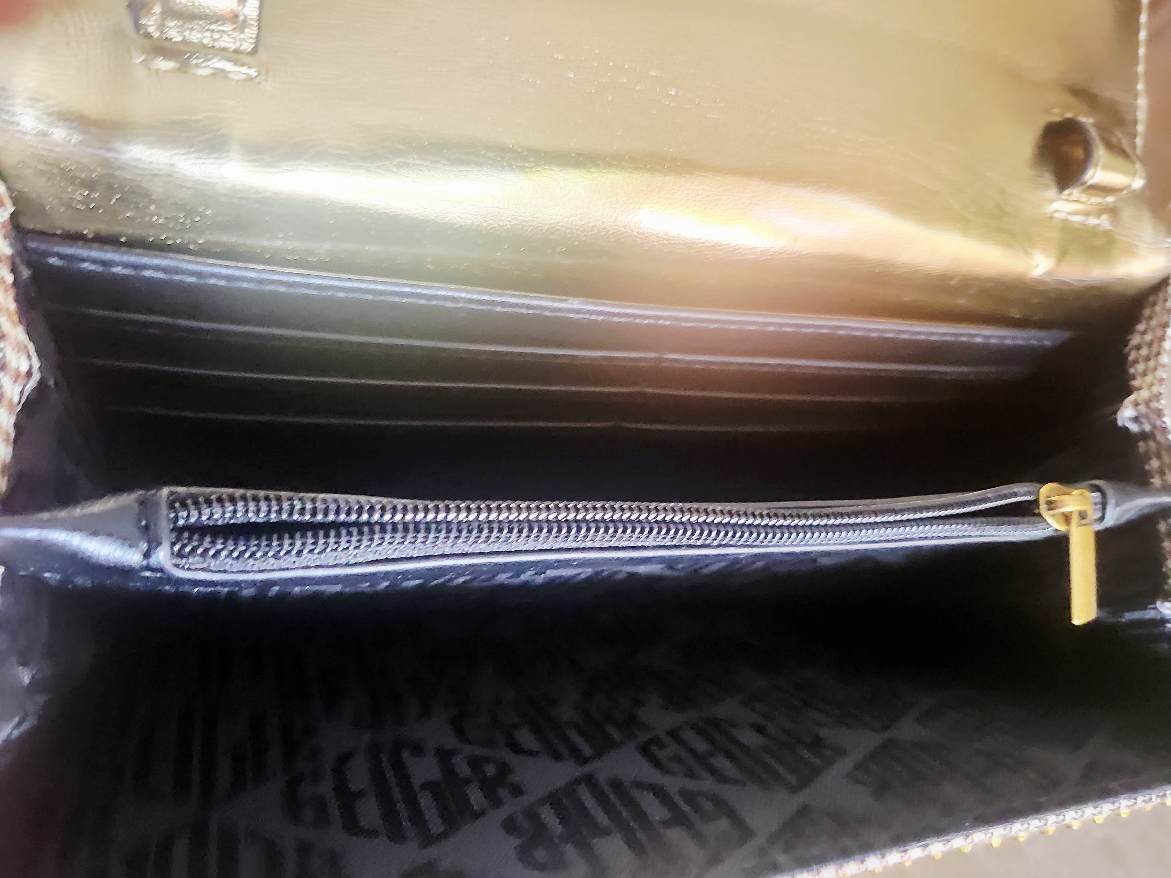 Kurt Geiger London Kensington Gold Studded Houndstooth Eagle Clutch.