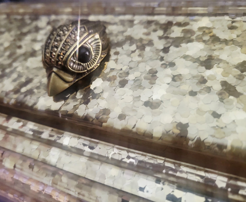 Kurt Geiger London Gold Glitter Perspex Party Eagle Clutch Evening Bag.