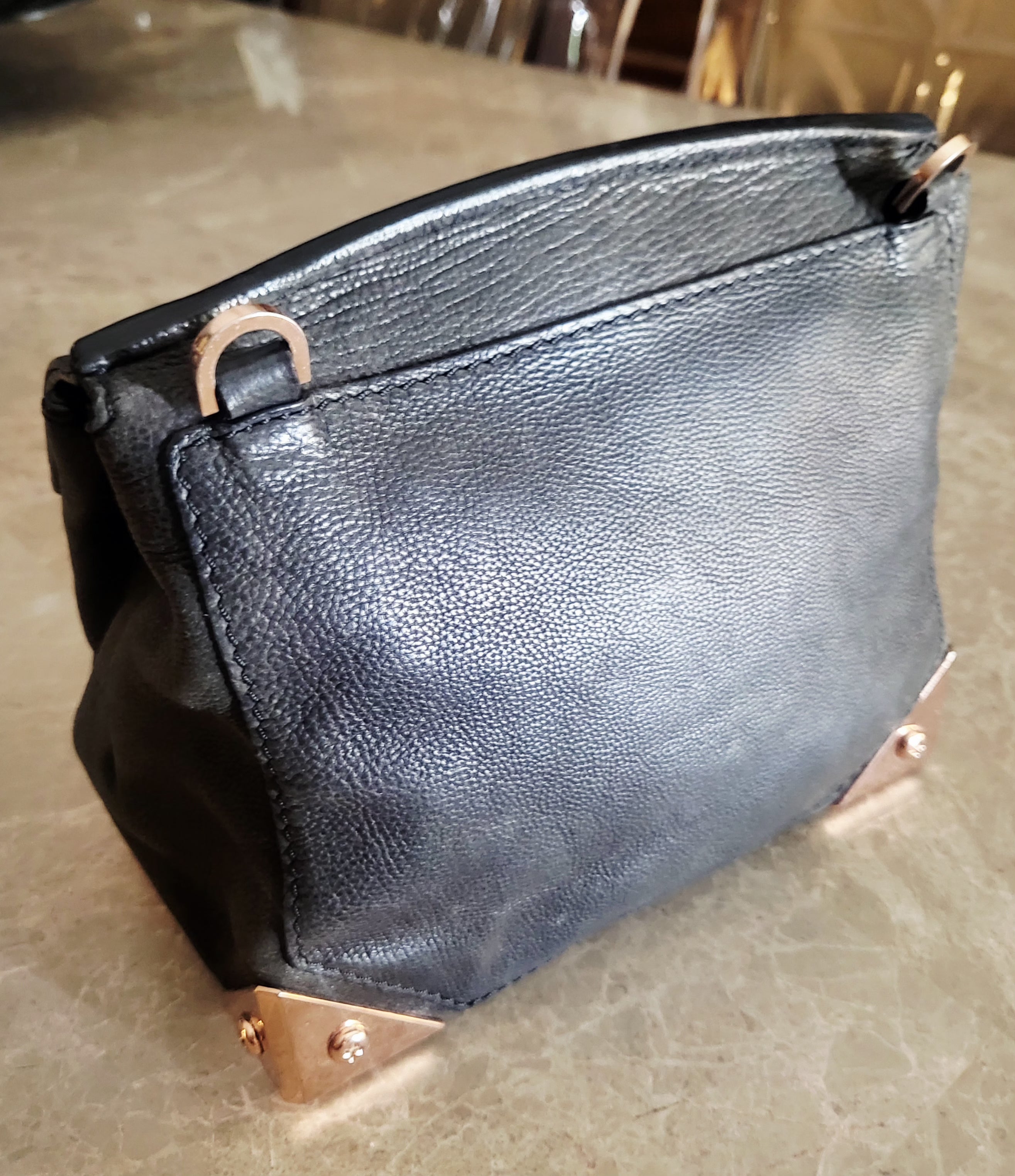 Alexander Wang Prisma Marion Black Leather Crossbody Bag – Rose Gold Hardware.