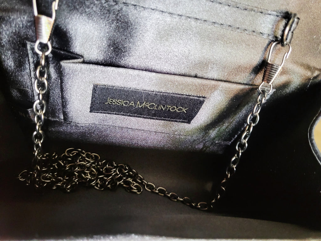 Jessica McClintock Black Sparkle Evening Clutch with Chain Shoulder Strap.