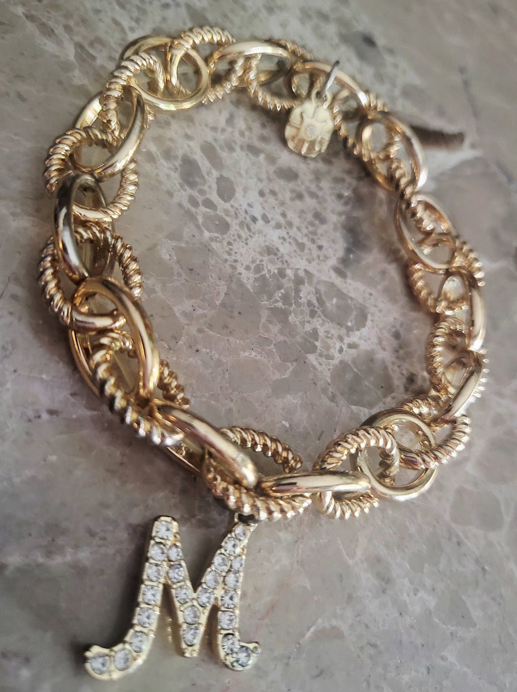 14 karat yellow gold plated Link Bracelet initial "M" or "W"