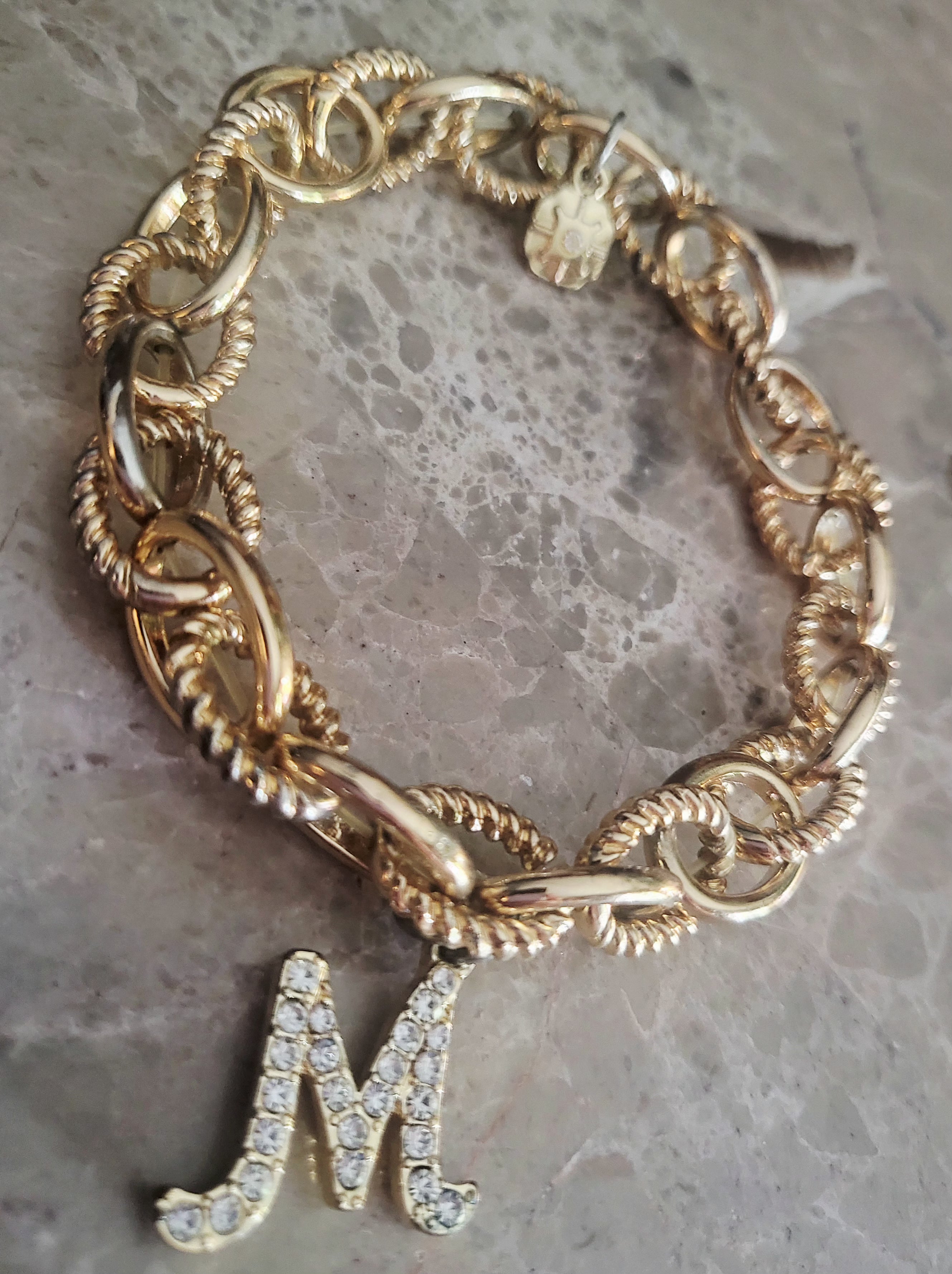 14 karat yellow gold plated Link Bracelet initial "M" or "W"