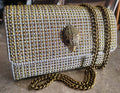 Kurt Geiger London Kensington Gold Studded Houndstooth Eagle Clutch.