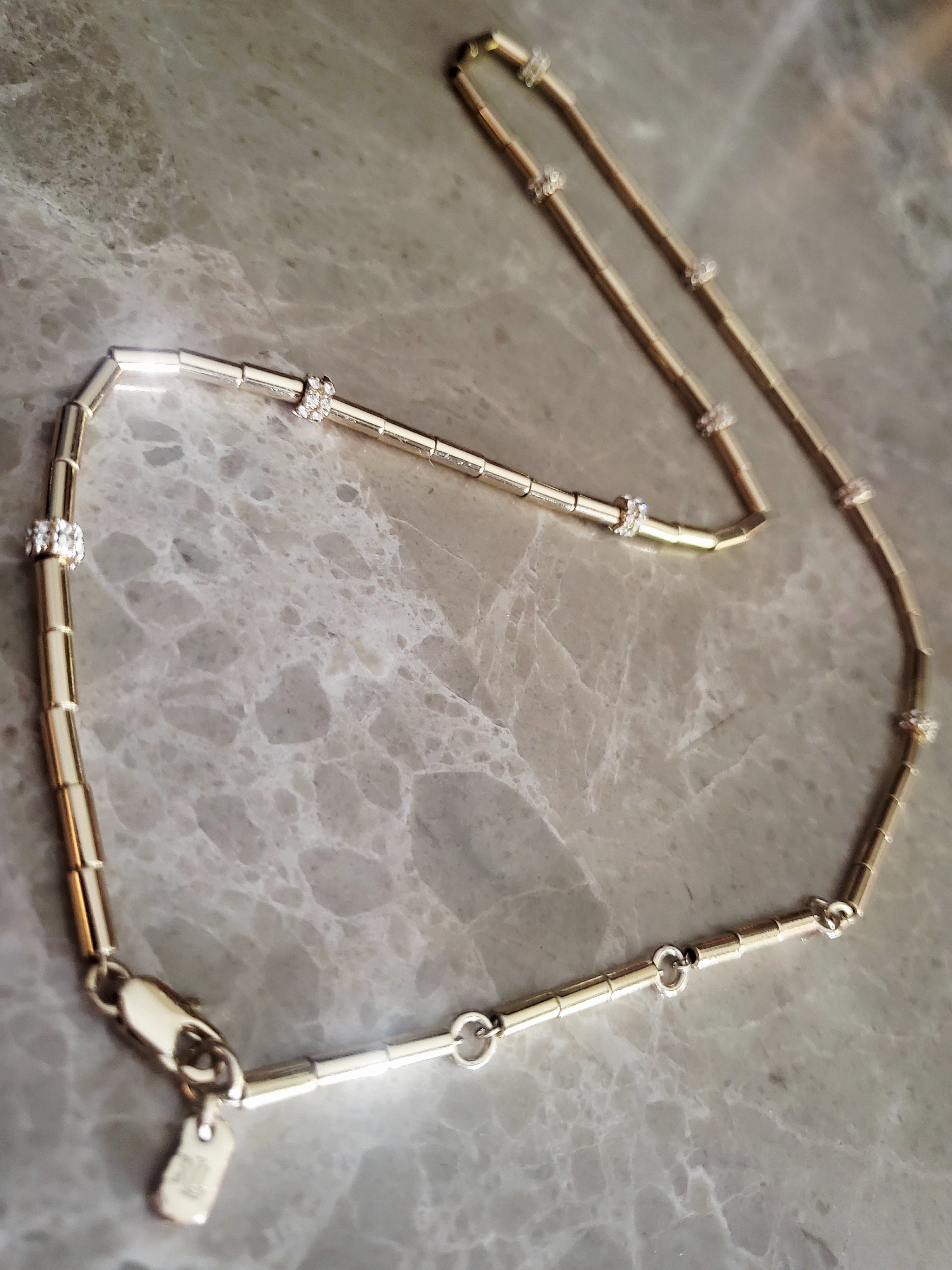 14kt yellow gold plated Bar-link Crystal-rondelle necklace.