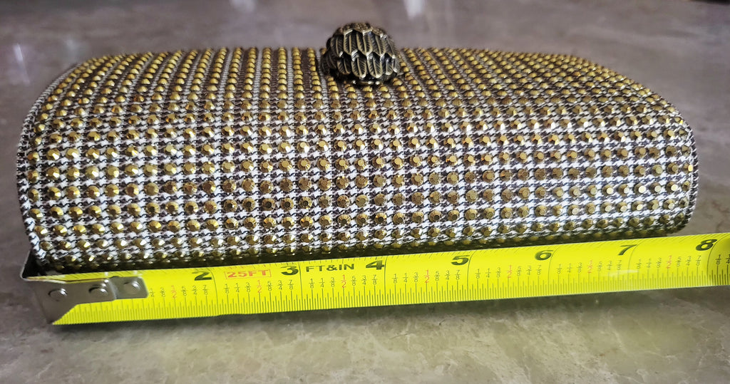 Kurt Geiger London Kensington Gold Studded Houndstooth Eagle Clutch.