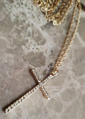 14kt yellow gold plated Crystal Cross pendant & chain.