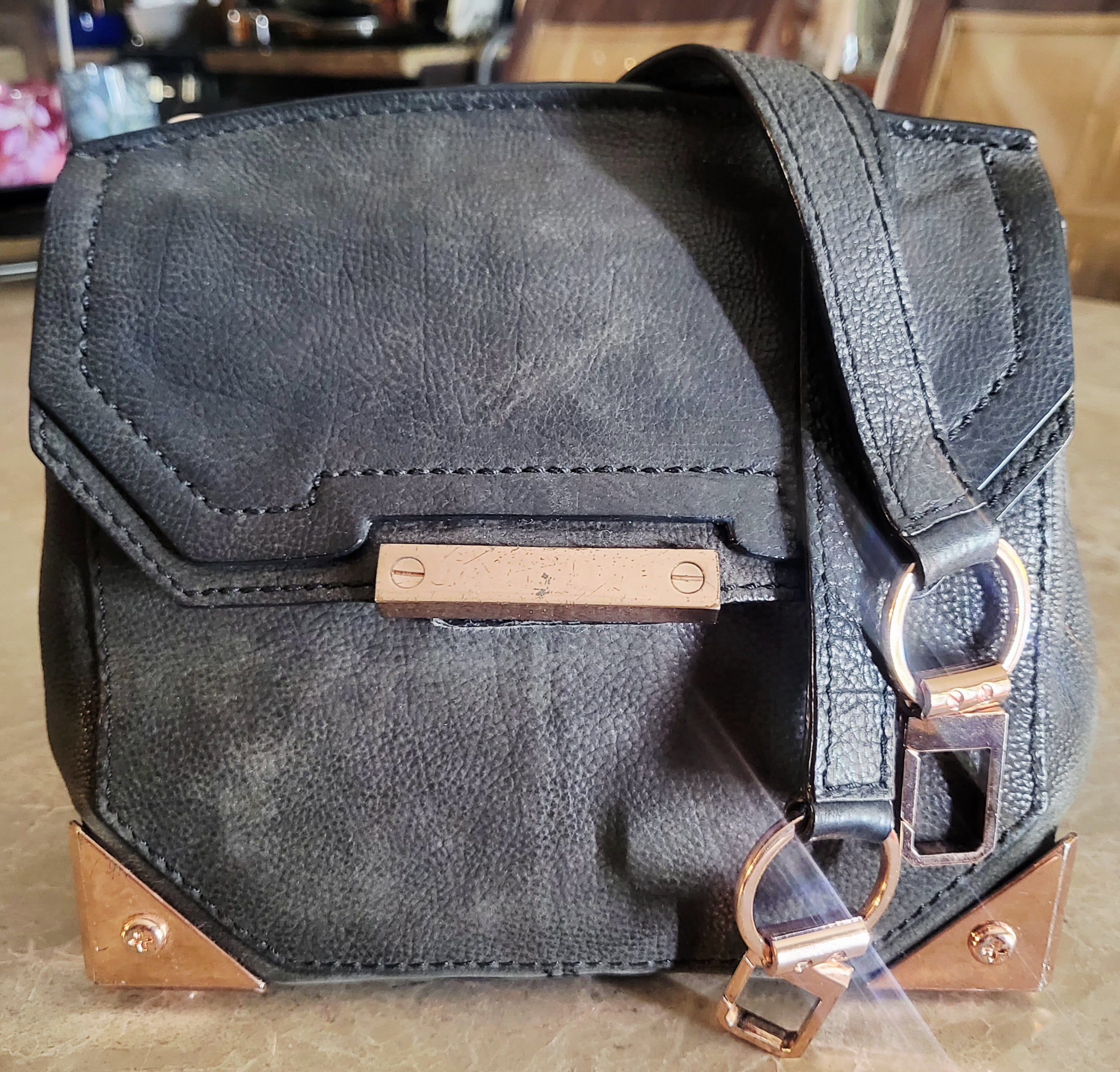 Alexander Wang Prisma Marion Black Leather Crossbody Bag – Rose Gold Hardware.