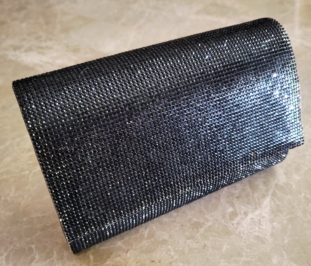 Jessica McClintock Black Sparkle Evening Clutch with Chain Shoulder Strap.