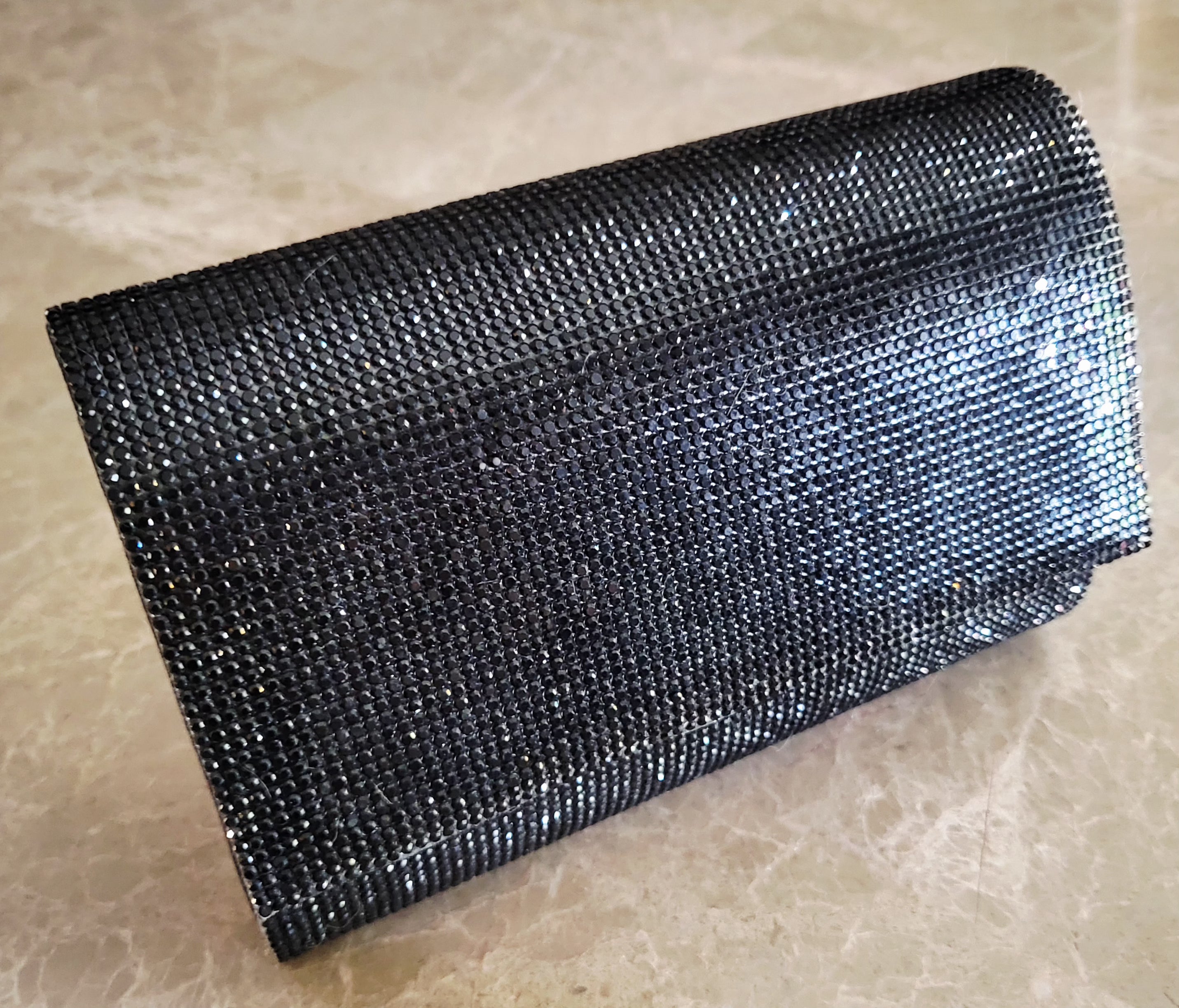 Jessica McClintock Black Sparkle Evening Clutch with Chain Shoulder Strap.