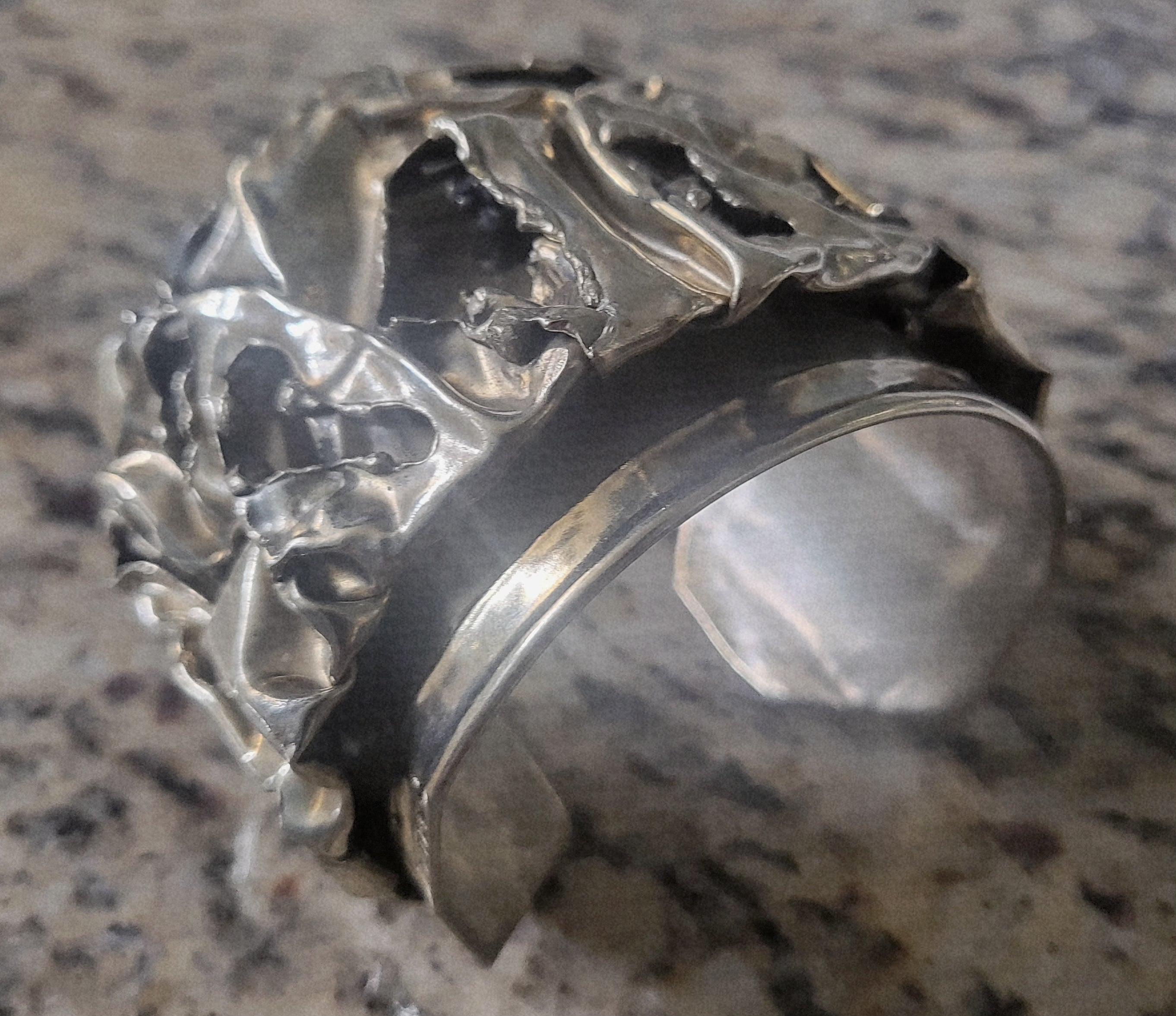 Brutalist Sculptural Silver-Plated Statement Cuff Bracelet – 6.5"