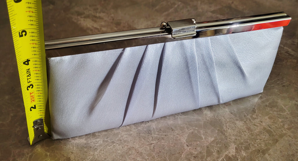 Elegant Silver Satin Pleated Evening Clutch – Formal & Special Occasion Handbag